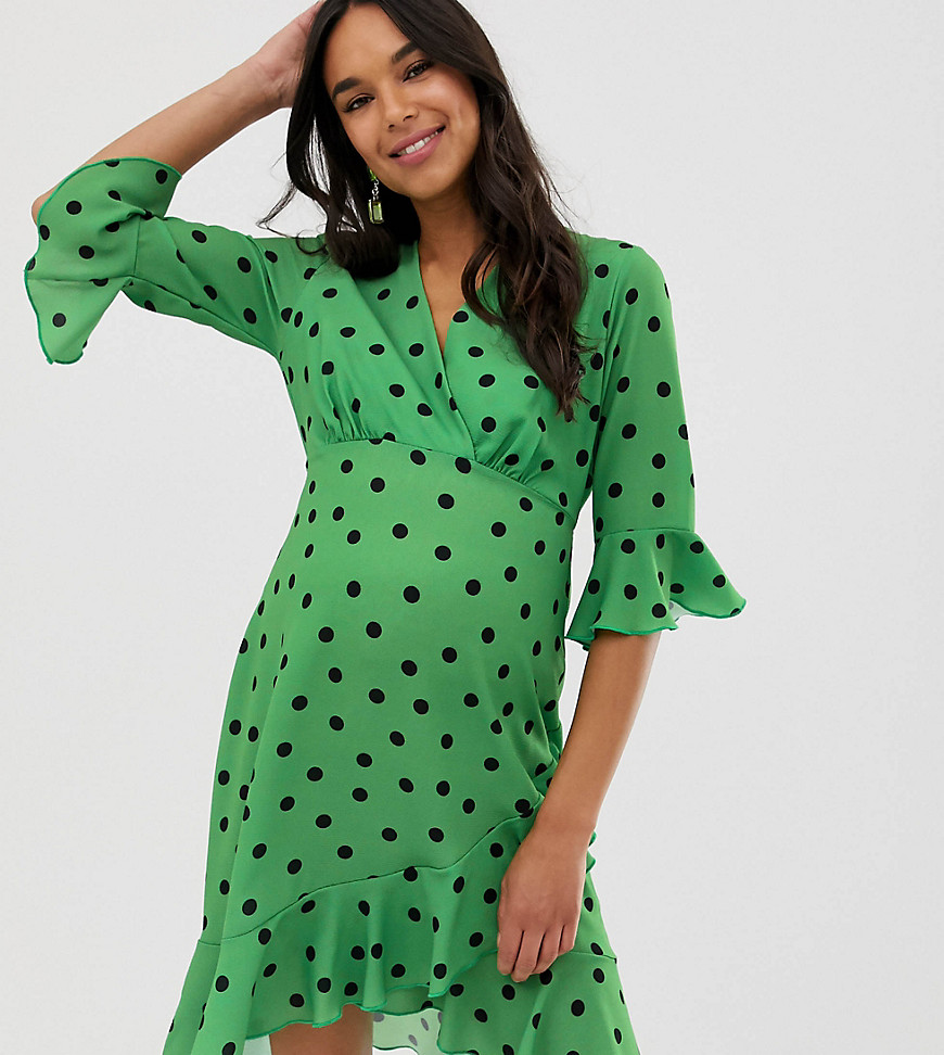 Blume Maternity - Midi-jurk met overslag aan de voorkant in groene stippenprint