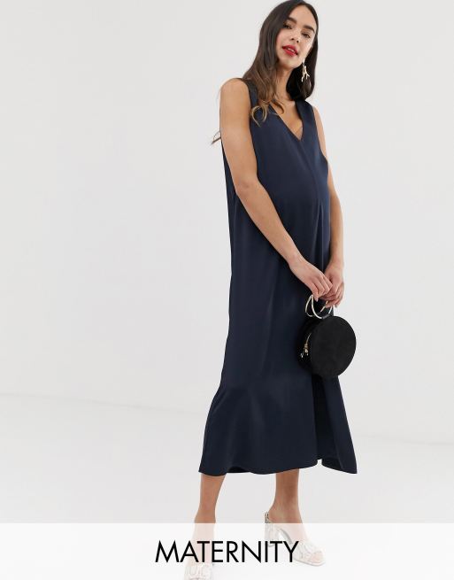 Blume Maternity relaxed satin jumpsuit in navy ASOS