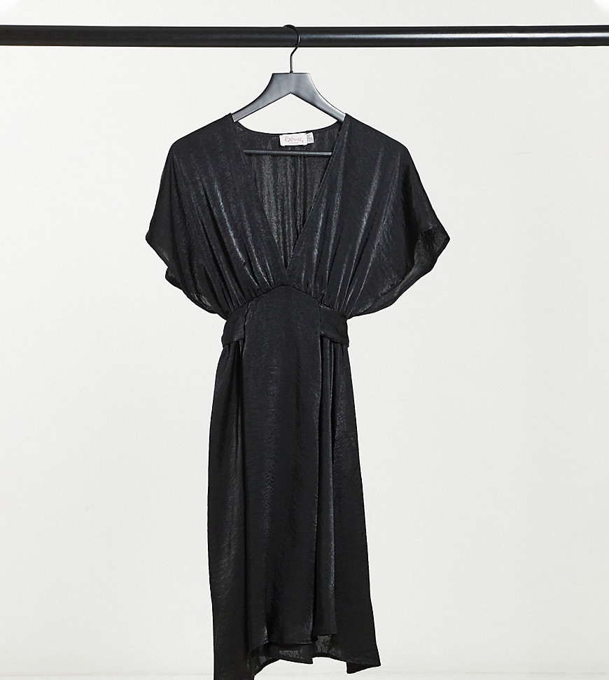 Blume Maternity - Satijnen midi jurk met kimonomouw in zwart
