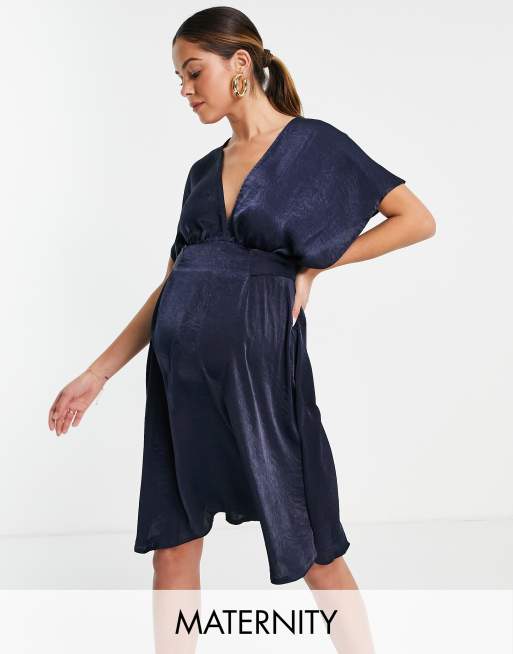 Blume Maternity satin midi dress with kimono sleeve in navy