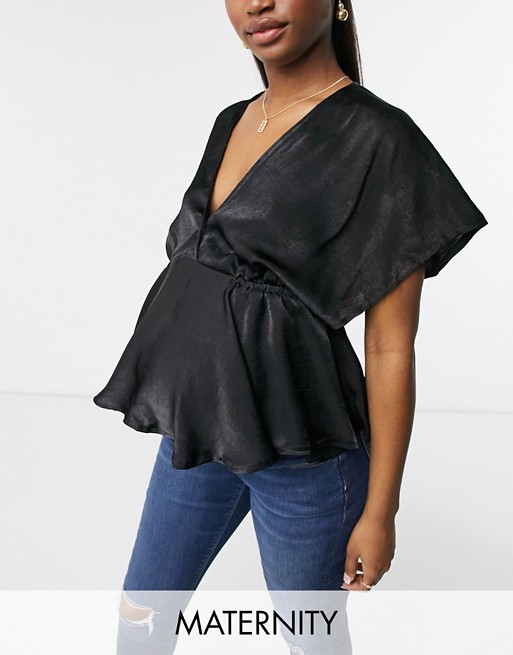 Blume Maternity satin top with kimono sleeve in black