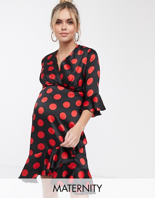 Blume Maternity wrap front tea dress in spot print