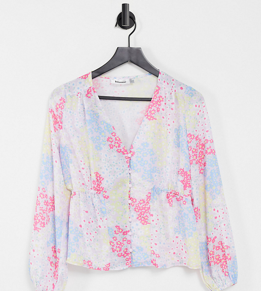 Blume Studio Maternity - Satijnen blouse met overslag aan de voorkant in multi bloemen-Meerkleurig