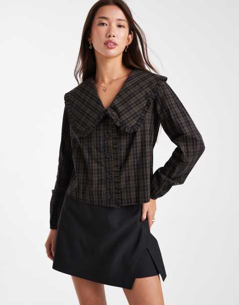 Blusa a cuadros azul marino con solapas extragrandes de Daisy Street - view 1