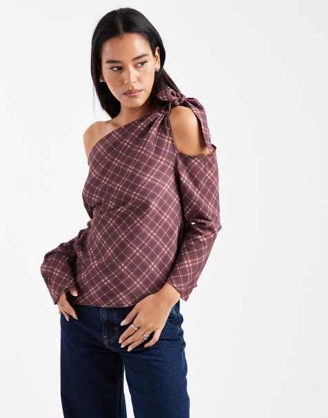 Blusa a cuadros con hombro caído de ASOS DESIGN - view 1