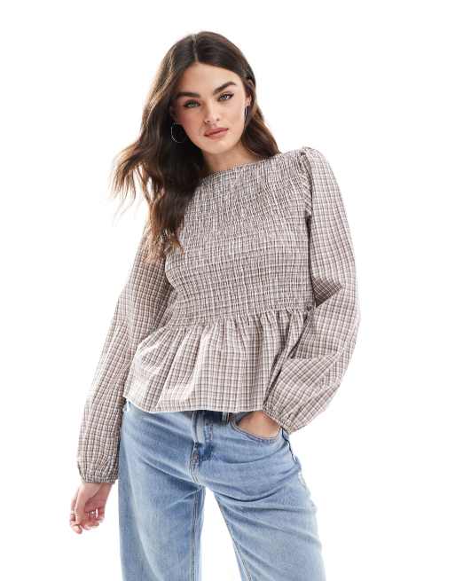 Blusa a cuadros fruncida con detalle de sobrefalda de ASOS DESIGN