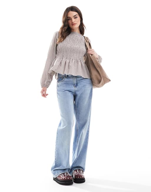 Blusa a cuadros fruncida con detalle de sobrefalda de ASOS DESIGN, 4 de 4