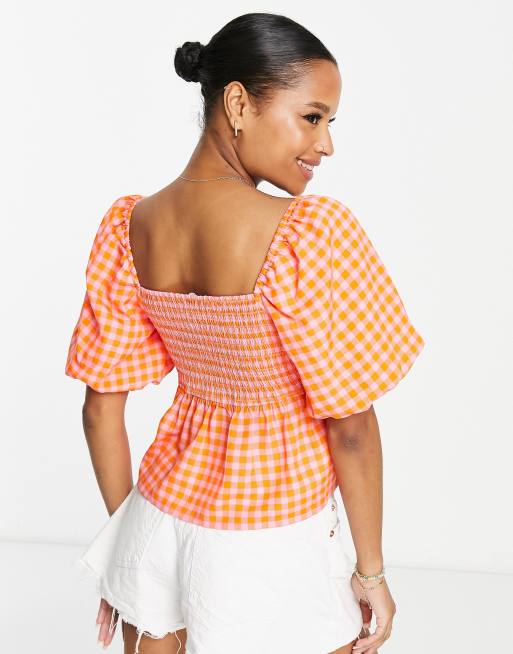 Blusa a cuadros rosas con mangas abullonadas de New Look Petite, 2 de 4