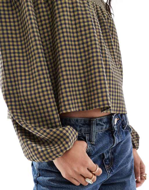 Blusa a cuadros vichy caquis amplia de manga larga de ASOS DESIGN, 4 de 4