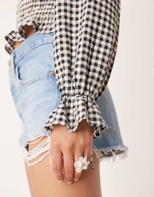 Blusa a cuadros vichy monocromáticos fruncida de algodón de ASOS DESIGN, 3 de 4