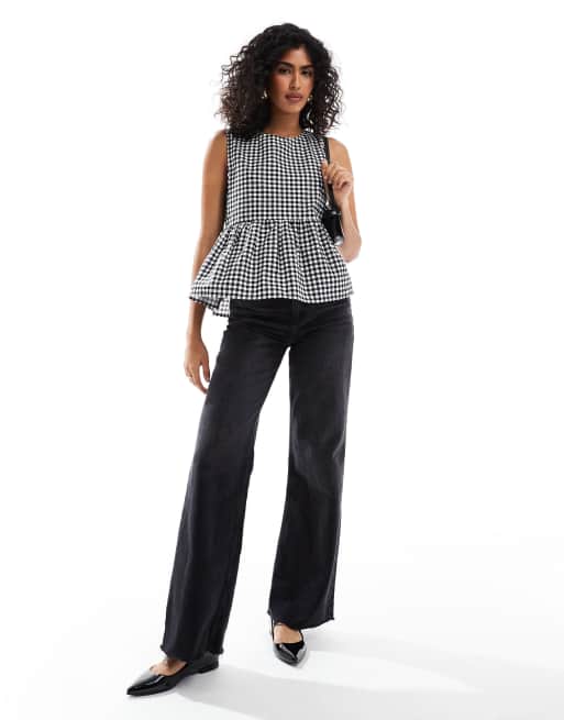 Blusa a cuadros vichy negros con lazadas laterales de ASOS DESIGN, 3 de 4