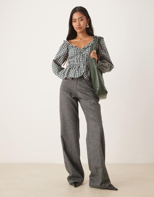 Blusa a cuadros vichy verdes de estilo mesonera de Nobody's Child, 3 de 4