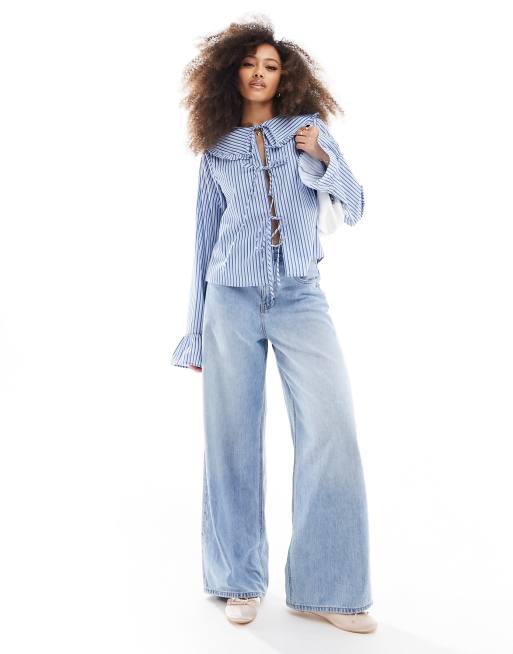 Blusa a rayas azules con cuello fruncido tipo babero de ASOS DESIGN ASOS