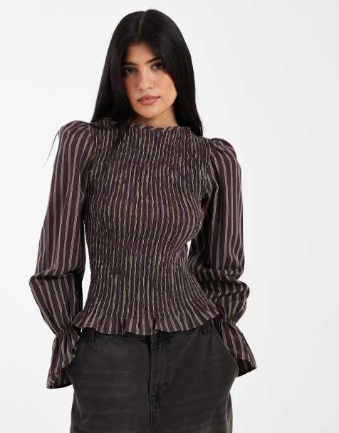 Blusa a rayas fruncida de manga larga de ASOS DESIGN - view 1