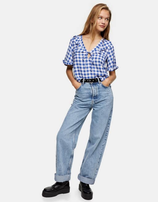 Blusa azul de cuadros vichy con volantes de Topshop, 4 de 4