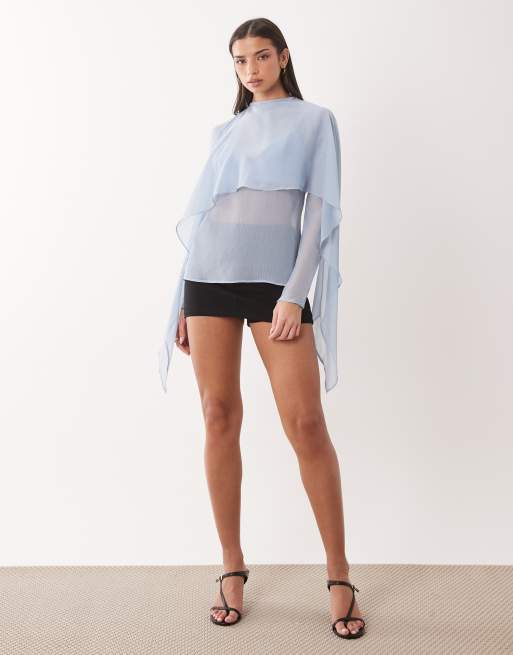 Blusa azul transparente con detalle de fular de chifón de ASOS DESIGN, 2 de 4