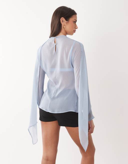 Blusa azul transparente con detalle de fular de chifón de ASOS DESIGN, 4 de 4
