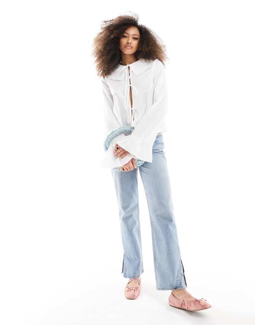 Blusa blanca con cuello fruncido tipo babero de ASOS DESIGN ASOS