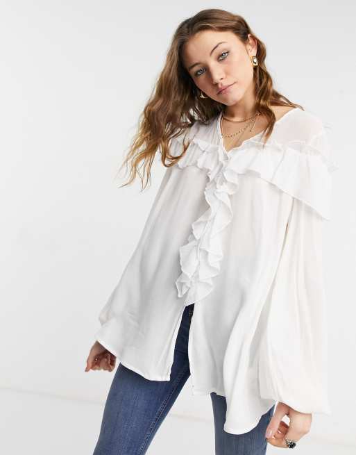 Blusa Blanca Con Detalle De Volantes De Lottie And Holly Parfaire