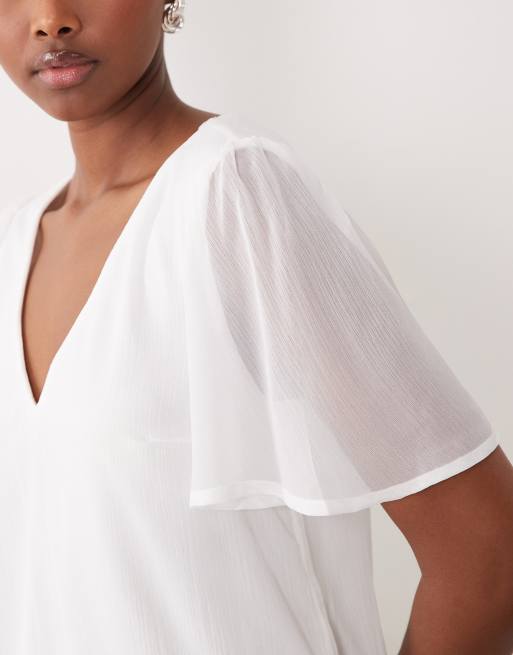 Blusa blanca con mangas fluidas de chifón de VILA, 3 de 4