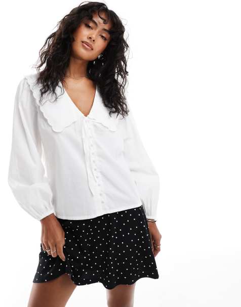 Blusa blanca con solapas con bordes festoneados Birdie de Nobody's Child - view 1