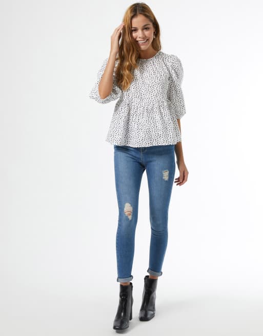 Blusa blanca de lunares de popelina de Miss Selfridge, 3 de 3