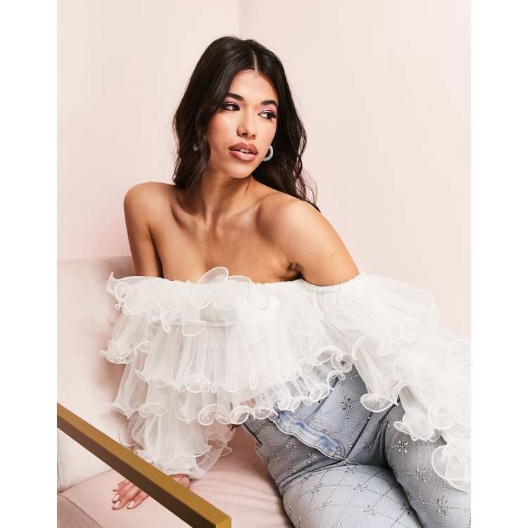 Pensionista tolerancia inestable Blusa blanca de manga larga con volantes con aros de organza de ASOS Luxe |  ASOS