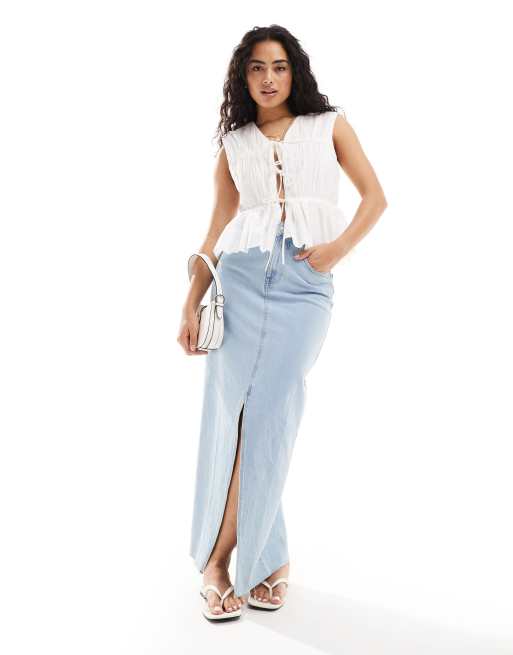 Blusa blanca sin mangas de corte amplio con lazadas delanteras de YAS, 3 de 4