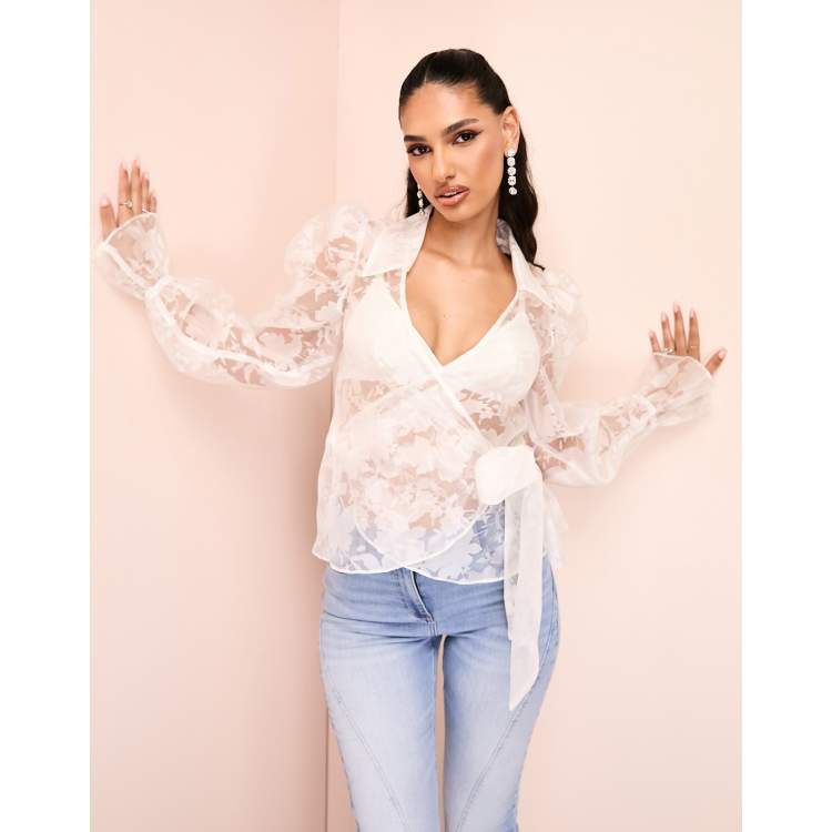 Blusas transparentes blancas con flores shop