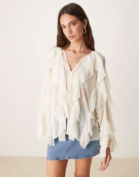Blusa blanca transparente de estilo boho con volantes de Glamorous - view 1