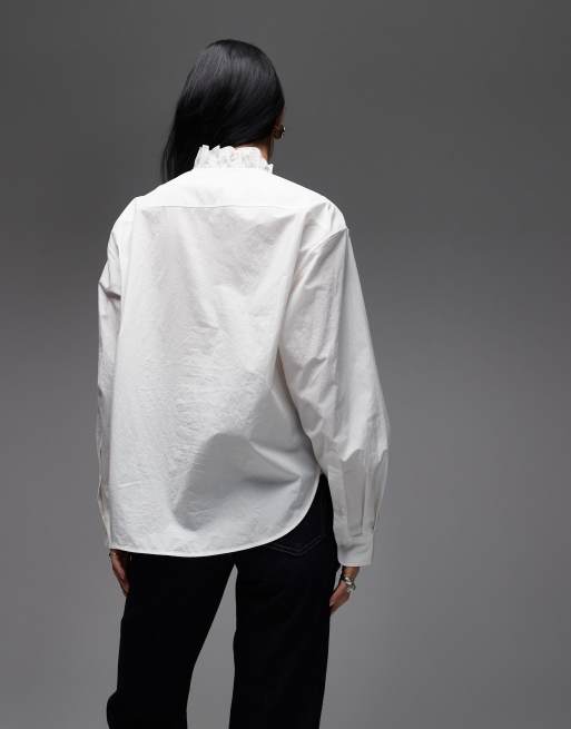 Blusa blanco hueso de manga larga con detalle de volante de algodón puro de ARKET, 4 de 4