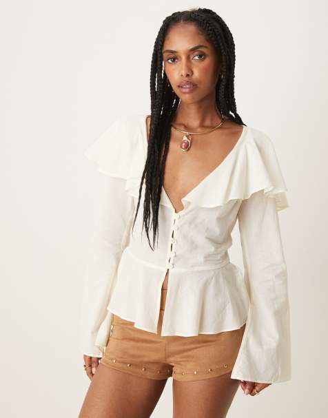 Blusa blanco marfil de estilo campestre con volante al cuello de ASOS DESIGN - view 1