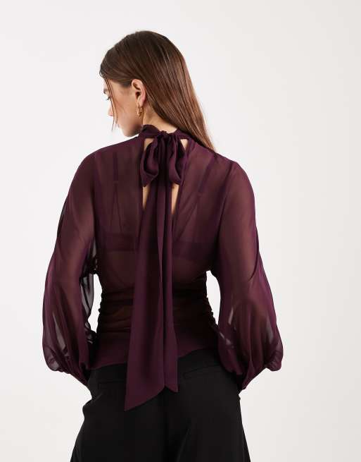 Blusa color ciruela con cuello alto y mangas murciélago de ASOS DESIGN, 4 de 4