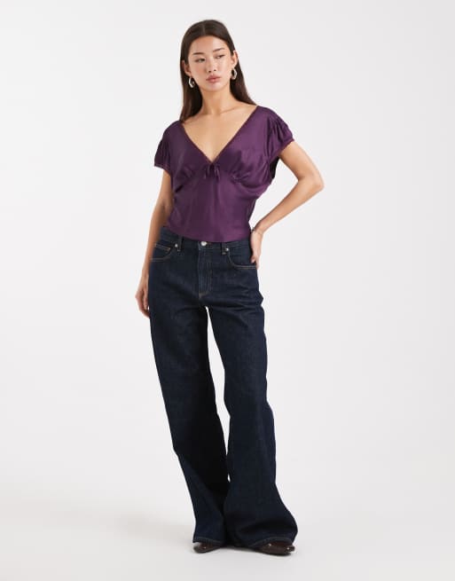 Blusa color ciruela de satén con ribete de encaje de ASOS DESIGN, 3 de 4