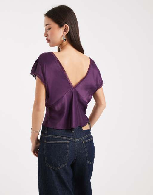 Blusa color ciruela de satén con ribete de encaje de ASOS DESIGN, 4 de 4