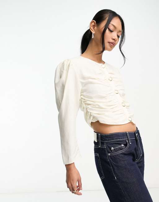 Blusa color hueso con mangas abullonadas y diseño fruncido de & Other Stories