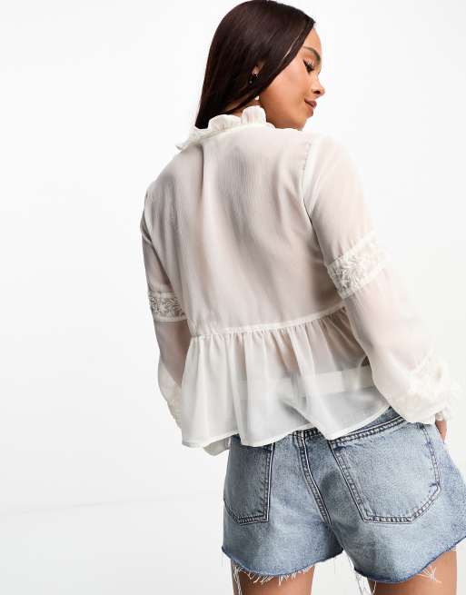 Blusa color marfil de estilo boho con bordados de chifón de Miss Selfridge, 3 de 4