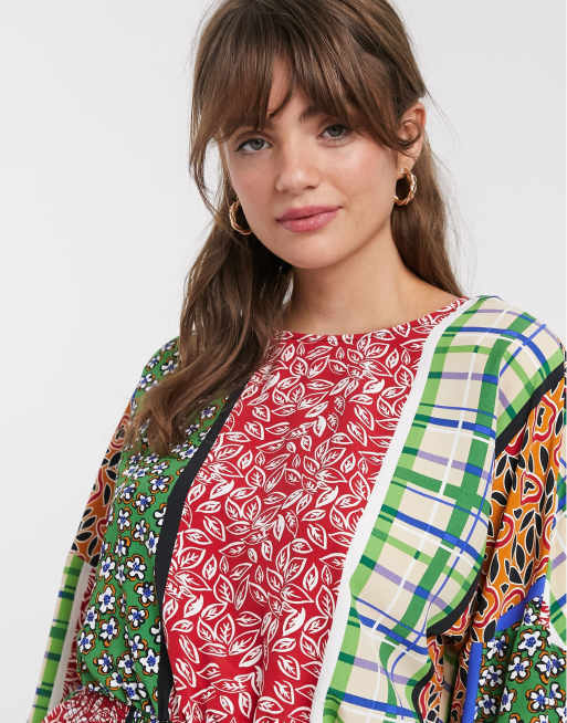 Blusa con cintura fruncida de patchwork estilo retro de Glamorous, 3 de 4