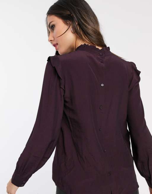 Blusa con volantes en frambuesa de Warehouse, 2 de 4