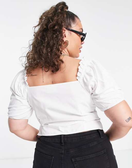 Blusa de estilo mesonera vintage con ribete de encaje de Daisy Street Plus ASOS