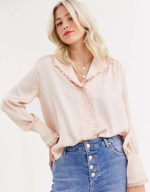 Blusa de larga con detalle de volante el cuello de ASOS DESIGN | ASOS