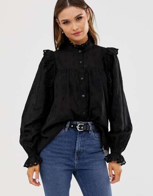 Blusa manga larga con volantes y bordados de ASOS DESIGN | ASOS