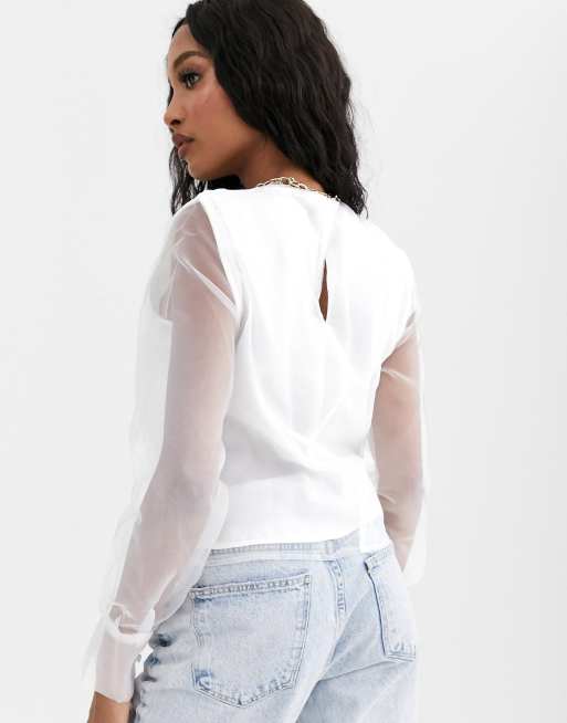 Blusa de organza blanca con manga larga de NA KD