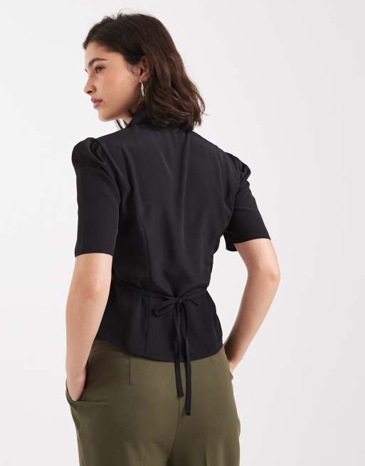 Blusa de tarde negra con lazada en la cintura de ASOS DESIGN, 4 de 4