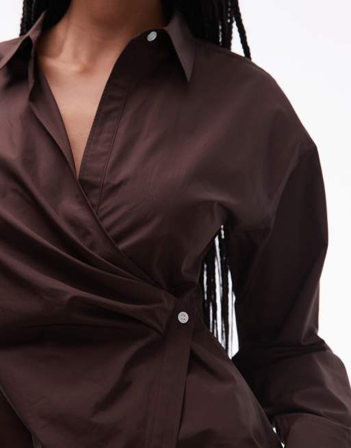 Blusa marrón cruzada de popelina de algodón de ARKET, 4 de 4
