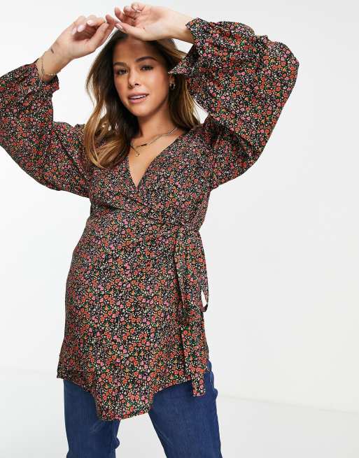 Blusa multicolor cruzada con estampado floral de Topshop Maternity