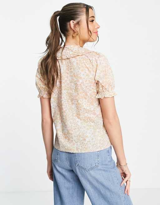 Blusa naranja con solapas y estampado floral retro de New Look, 2 de 4