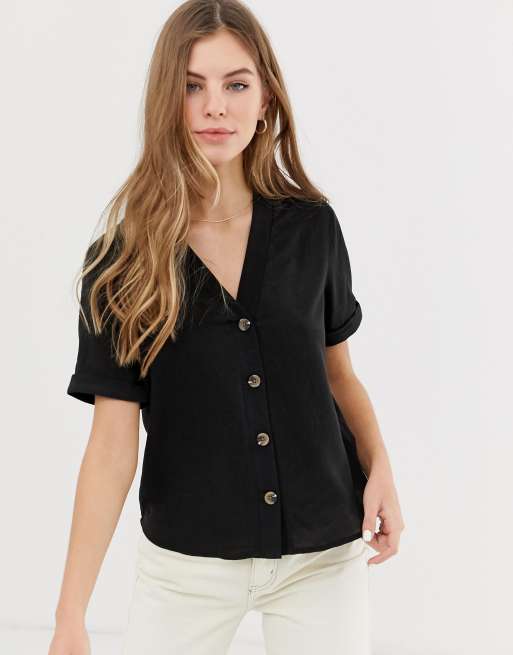 Blusa negra con botones en la parte delantera de Pimkie