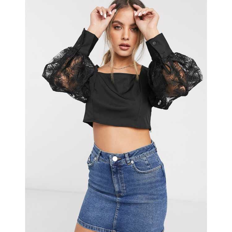 Blusa negra manga discount transparente