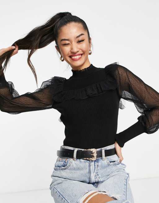 Blusa negra con detalle mangas de Morgan | ASOS